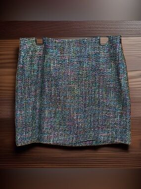 LOFT Outlet Multicolor Tweed Pencil Mini Skirt-Teal, Blue, Magenta-10-EC